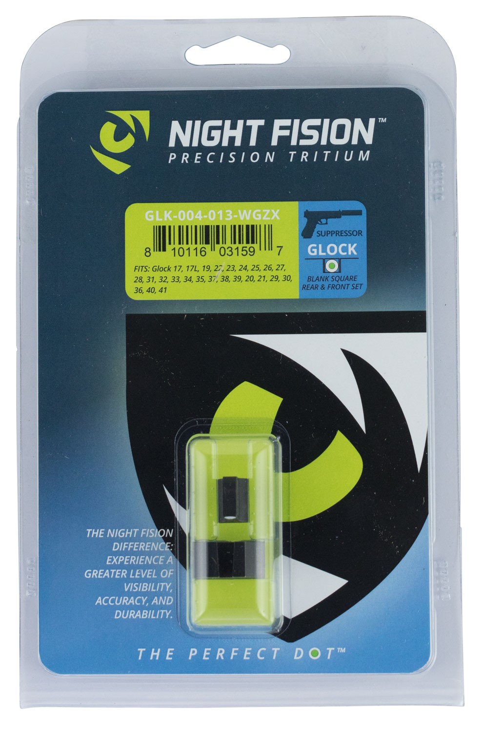 Night Fision Night Sight Set for Glock Suppressor Height 17/17L/19/22-28/31-35/37-39 Handguns - GLK-004-013-WGZX - Night Fision