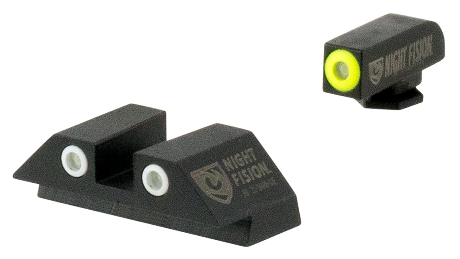 Night Fision Night Sight Set for Glock 17/17L/19/22-28/31-35/37-39 Pistols, Green with Yellow Square Front, Green with White Square Rear - GLK-001-003-YGWG - Night Fision