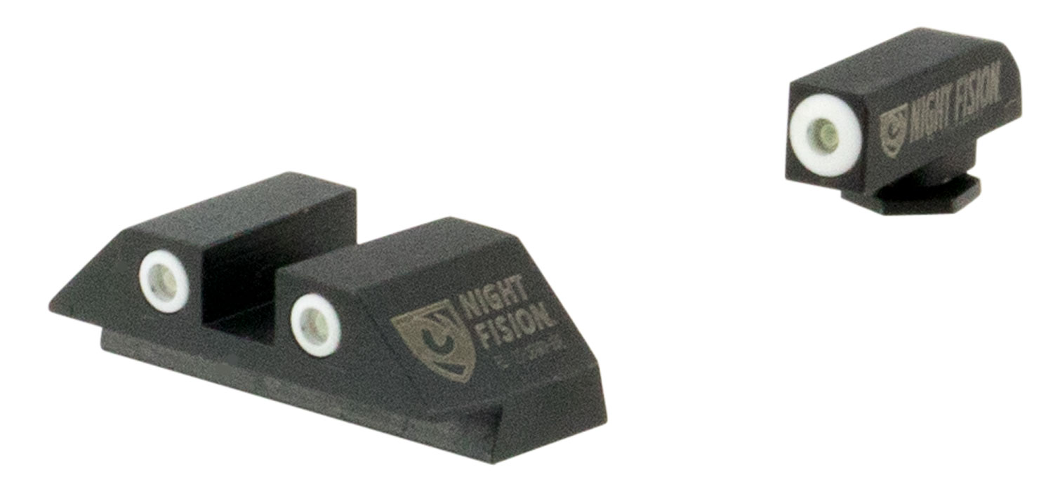 Night Fision Night Sight Set for Glock 17/17L/19/22-28/31-35/37-39 Pistols, Green with White Square Front, Green with Black Square Rear - GLK-001-003-WGZG - Night Fision