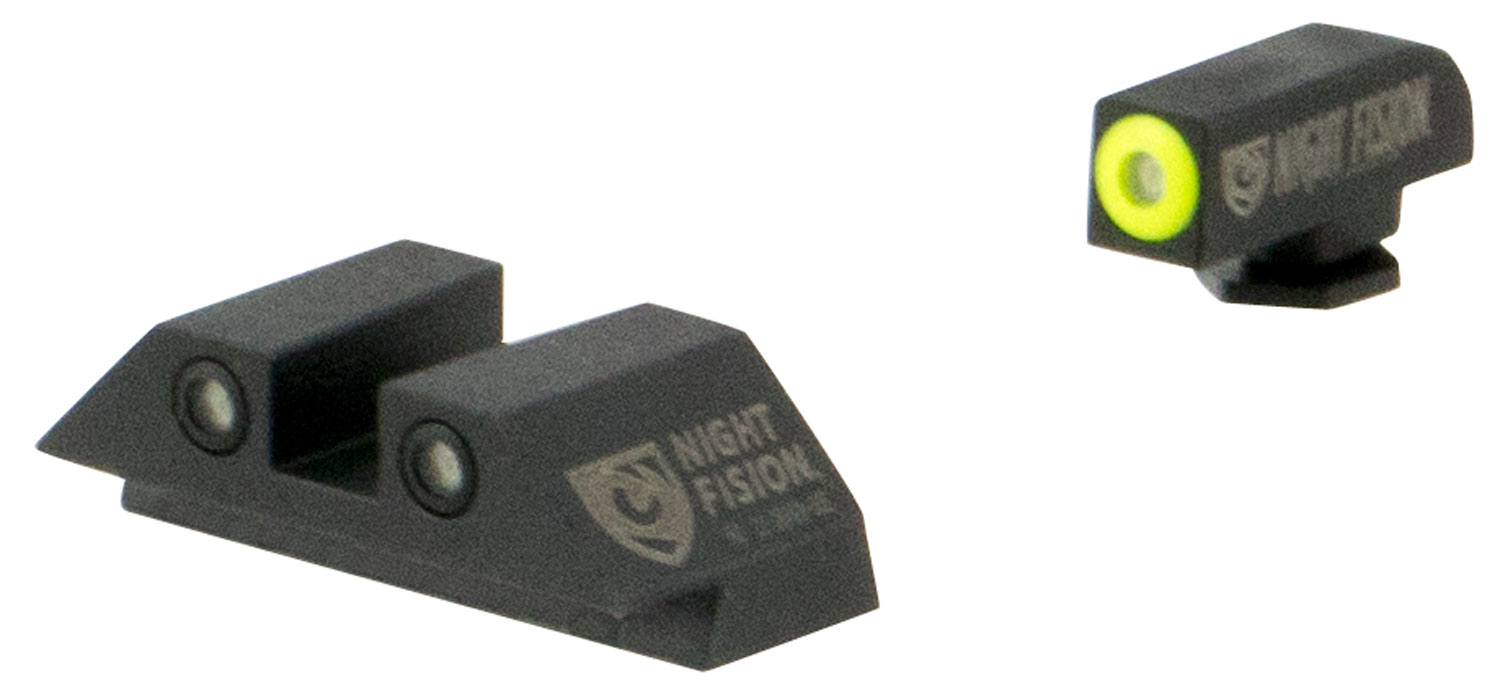 Night Fision Night Sight Set for Glock 17/17L/19/22-28/31-35/37-39 Pistols, Green with Yellow Square Front, Green with Black Square Rear - GLK-001-003-YGZG - Night Fision