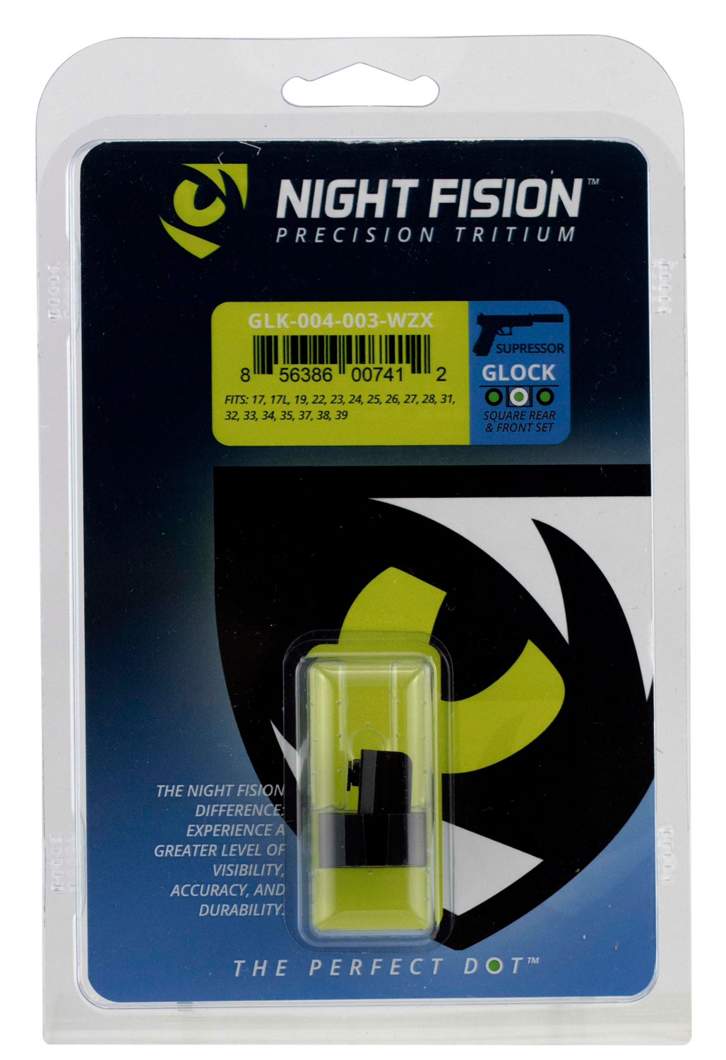 Night Fision Night Sight Set for Glock Suppressor Height, 17/17L/19/22-28/31-35/37-39 - GLK-004-003-WGZG - Night Fision