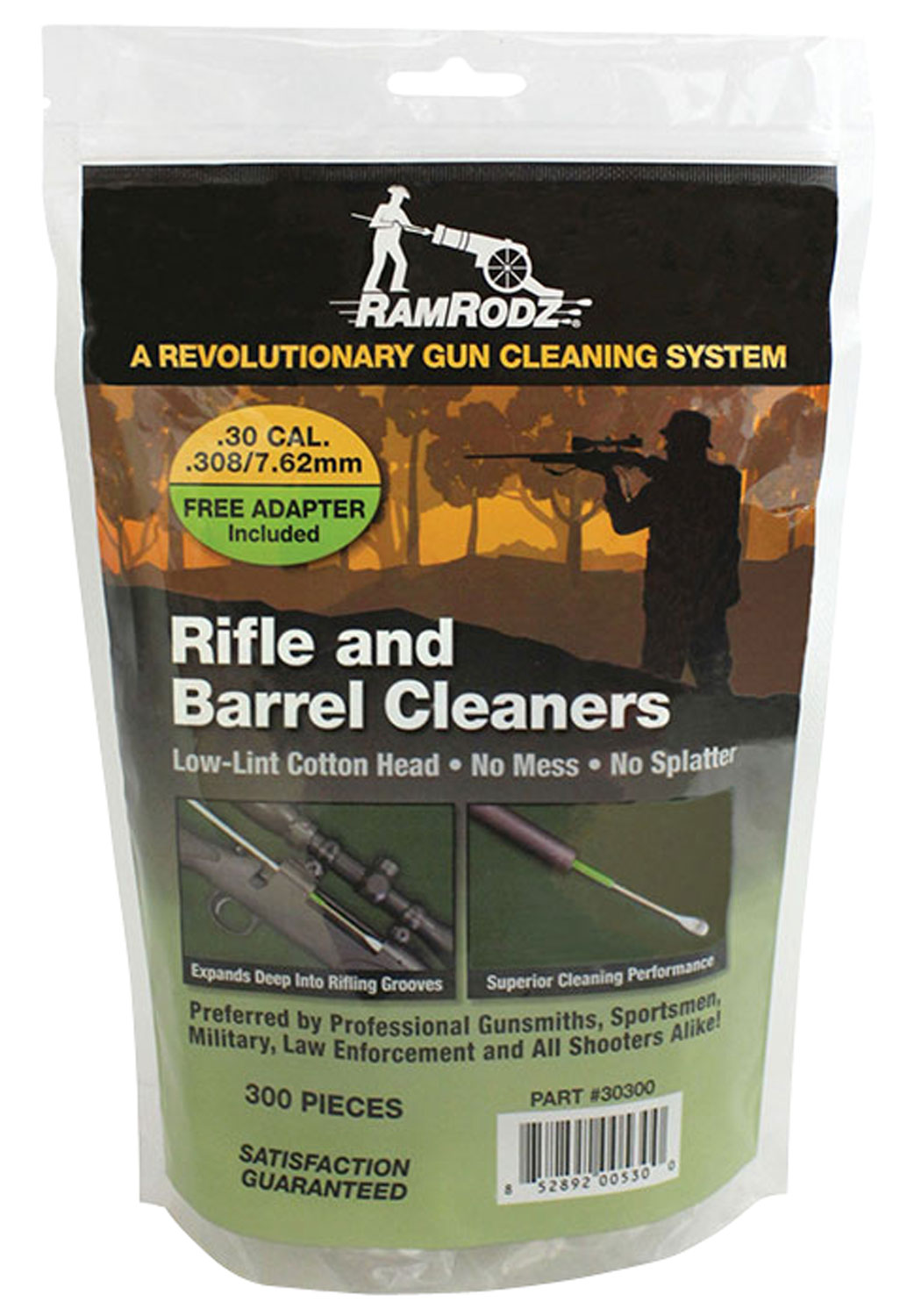RamRodz Barrel Cleaner Cotton/Bamboo Cleaning Swab, .30 Cal/7.62mm, 300/pack - 30300 - Ramrodz