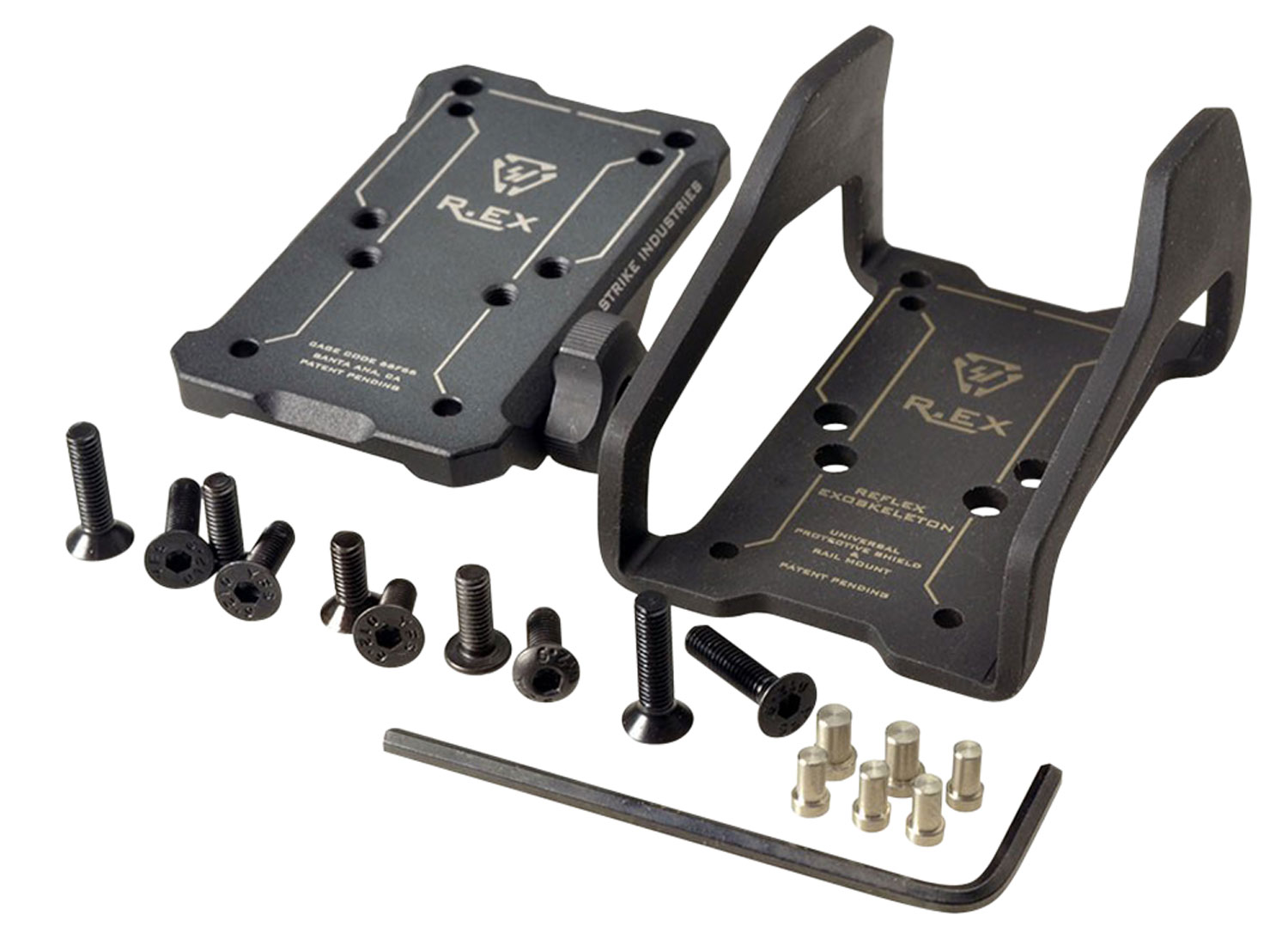 Strike Industries Aluminum/Steel 2-Piece Universal Picatinny Style Reflex Exoskeleton Mount, Hardcoat Anodized Black - REX - Strike Industries