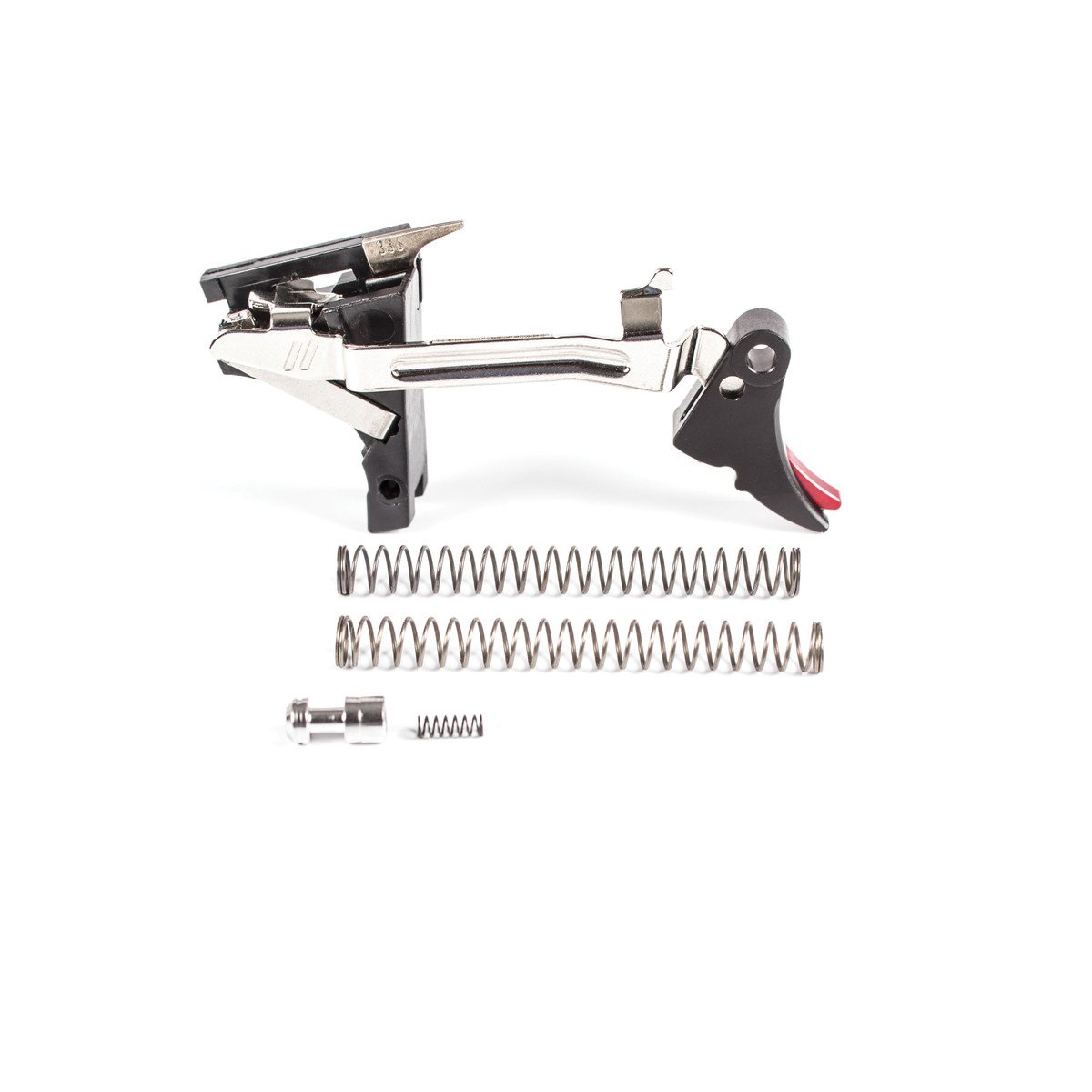 ZevTech Fulcrum Adjustable Curved Trigger Drop-in Kit for Glock 17, 17C, 17L Gen 1-3 Pistols, Black/Red - FUL-ADJ-DRP-9-B-R - Zevtech