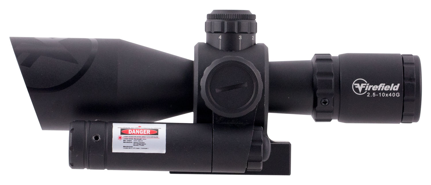 Firefield 2.5-10x40mm Illuminated Mil-Dot (SPF) Barrage Rifle Scope w/ Green Laser - FF13066 - Firefield