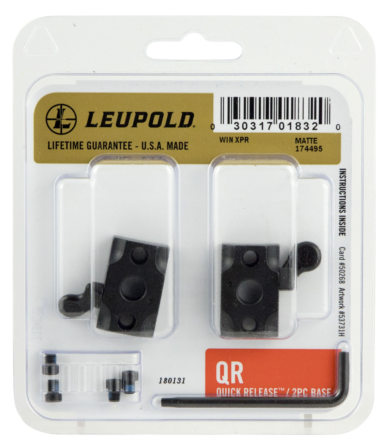 Leupold Winchester XPR Steel 2-Piece Quick Release Scope Base, Matte Black - 174495 - Leupold