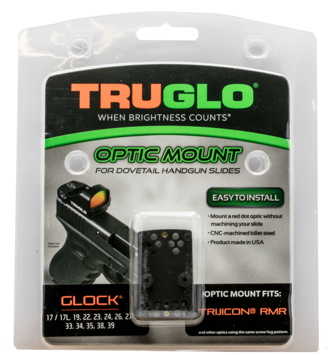 TruGlo Glock RMR Steel 1-Piece Red Dot Sight Mount, Nitride Fortress - TG8950G2 - Truglo