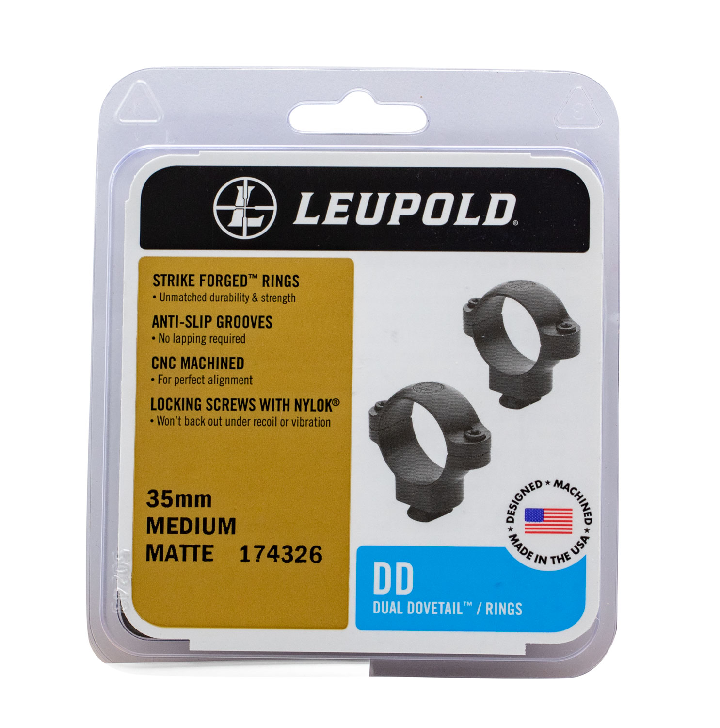 Leupold 35mm Medium Steel 2-Piece Dual Dovetail Scope Ring, Matte Black - 174326 - Leupold