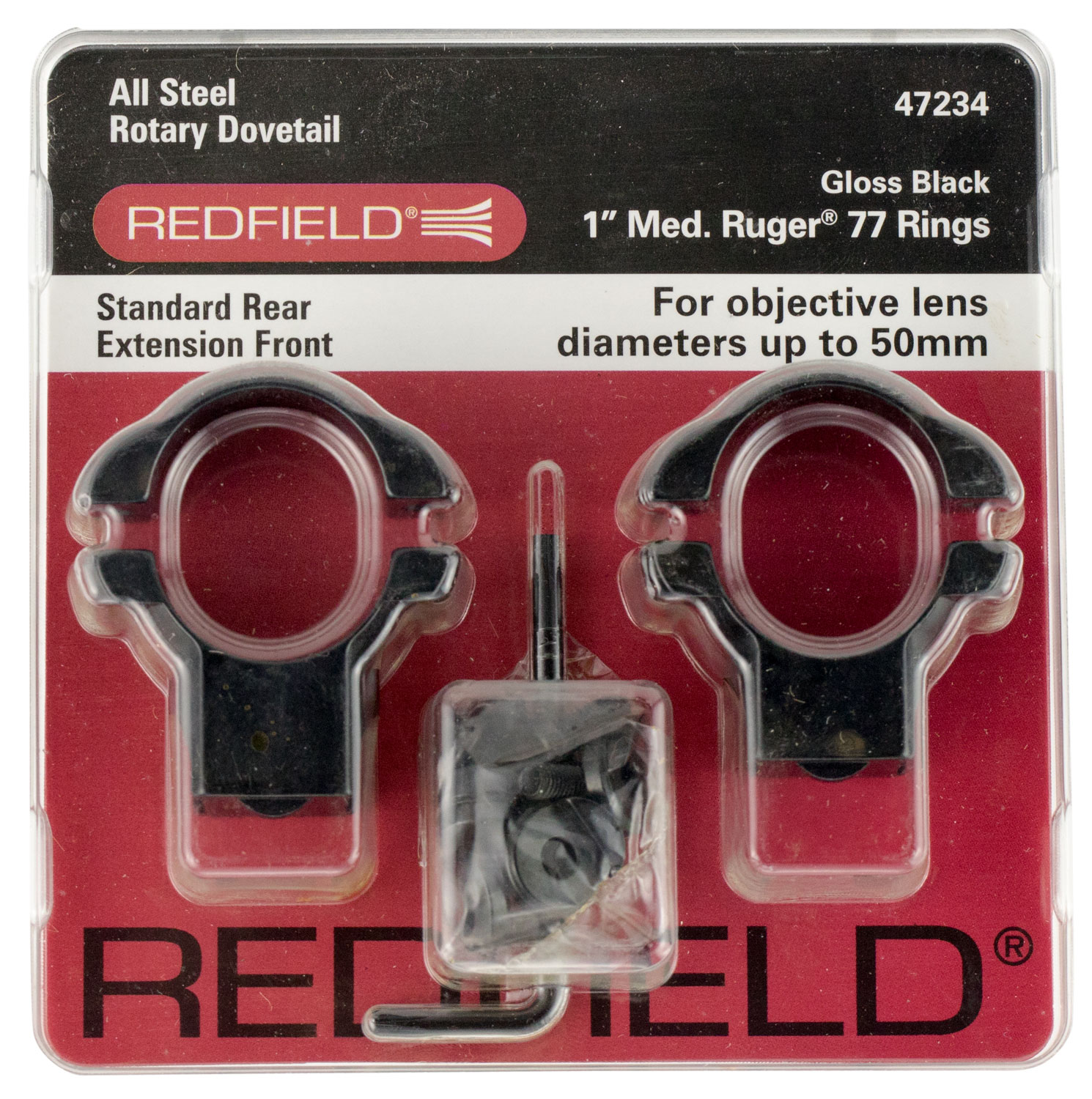 Redfield Ruger 77 1" Medium Steel 2-Piece Scope Ring, Gloss Black - 47234 - Redfield