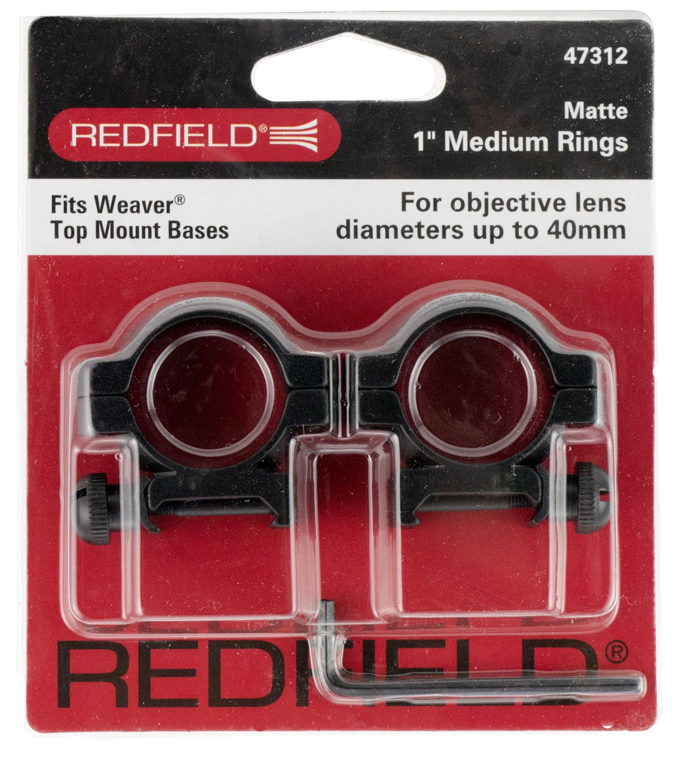 Redfield 1" Medium Aluminum 2-Piece Top Mount Scope Ring, Matte Black - 47312 - Redfield