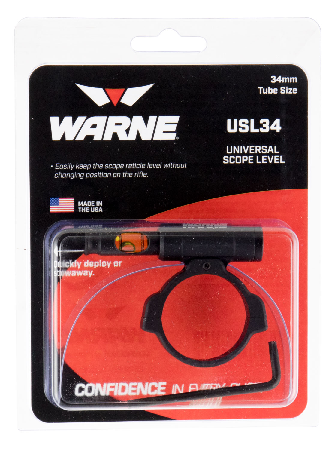 Warne Scope Mounts 34mm 6061 Aluminum 1-Piece Universal Scope Level, Black - USL34 - Warne