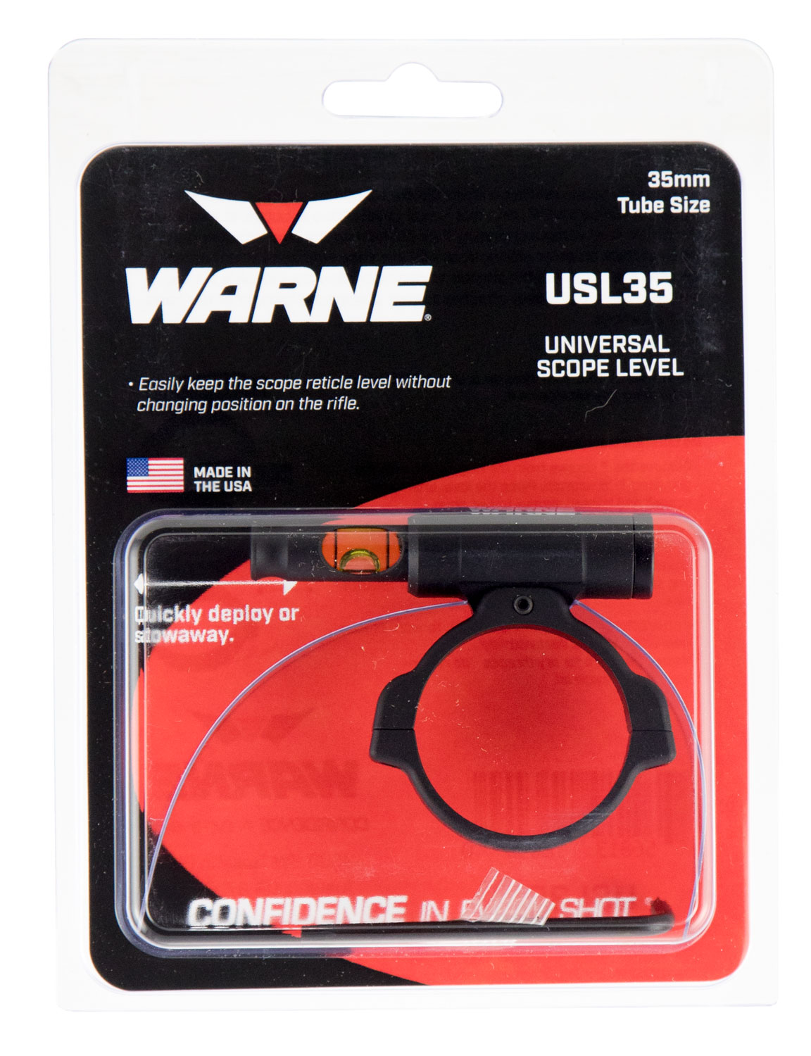 Warne Scope Mounts 35mm 6061 Aluminum 1-Piece Universal Scope Level, Black - USL35 - Warne