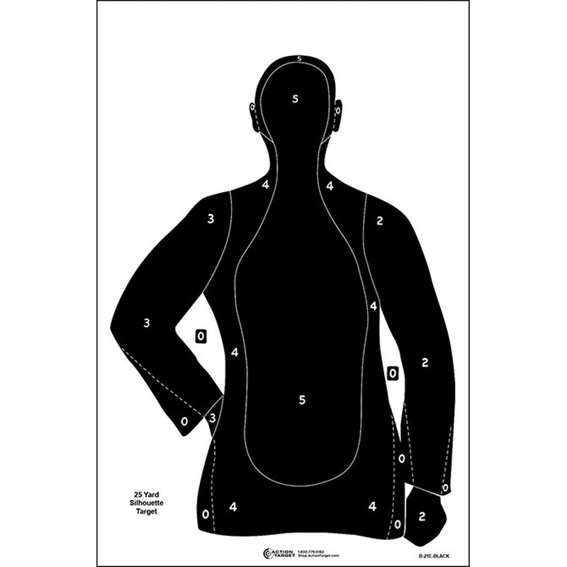 Action Target Law Enforcement 23" x 35" Silhouette B-21 Qualification Target, Black, 100/box - B-21EBLACK100 - Action Target