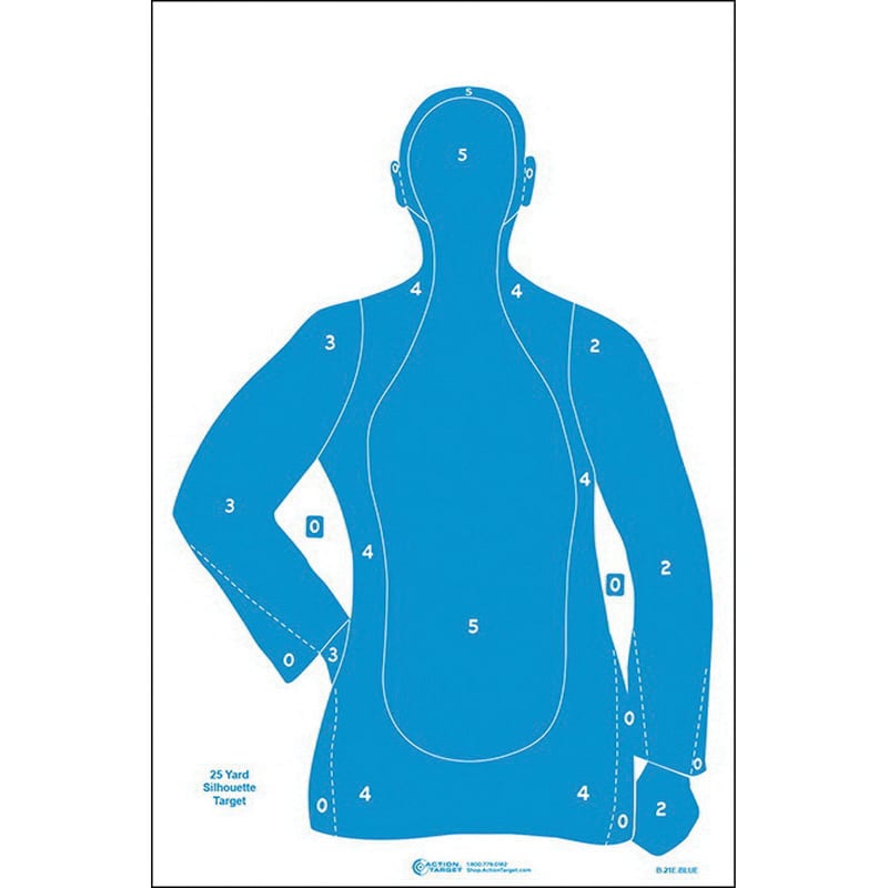 Action Target Law Enforcement 23" x 35" Silhouette B-21 Qualification Target, Blue, 100/box - B-21EBLUE100 - Action Target