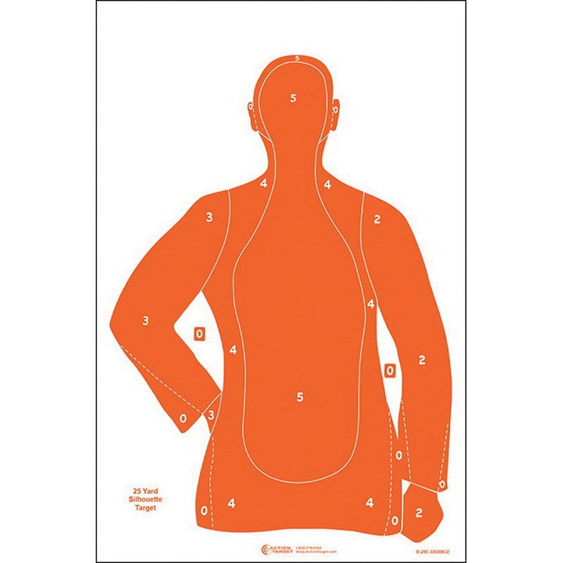 Action Target Law Enforcement 23" x 35" Silhouette B-21 Qualification Target, Orange, 100/box - B-21EORANGE100 - Action Target