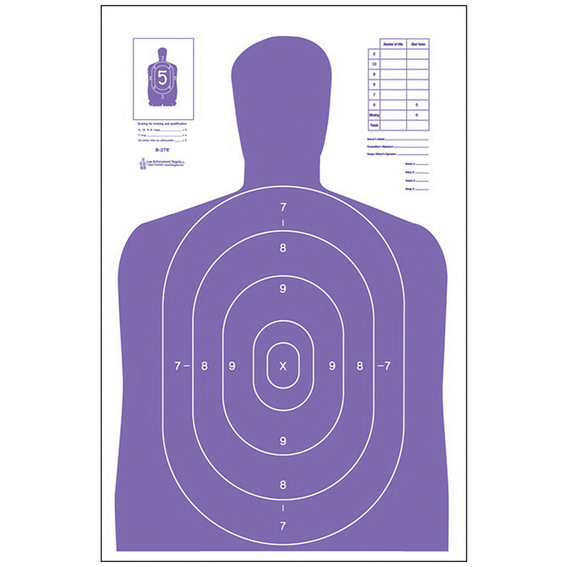 Action Target Law Enforcement 23" x 35" Silhouette B-27E High Visibility Target, Fluorescent Purple, 100/box - B-27E-PR-100 - Action Target
