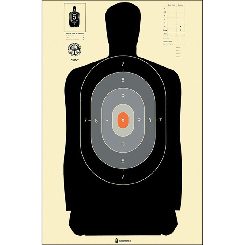 Action Target Law Enforcement 24" x 45" North Carolina Silhouette B-27 Criminal Justice Academy Target, Black/Gray, Orange Center, 100/box - B-27NCJA-100 - Action Target