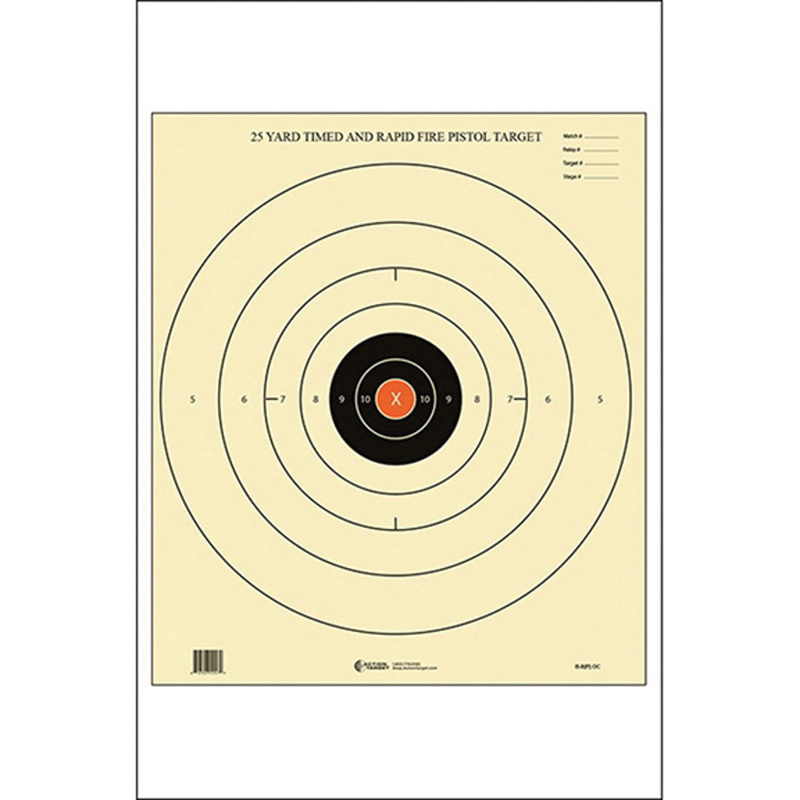 Action Target Law Enforcement 21" x 24" B-8 Bullseye Timed and Rapid Fire Target, Black, Orange Center, 100/box - B-8(P)OC-100