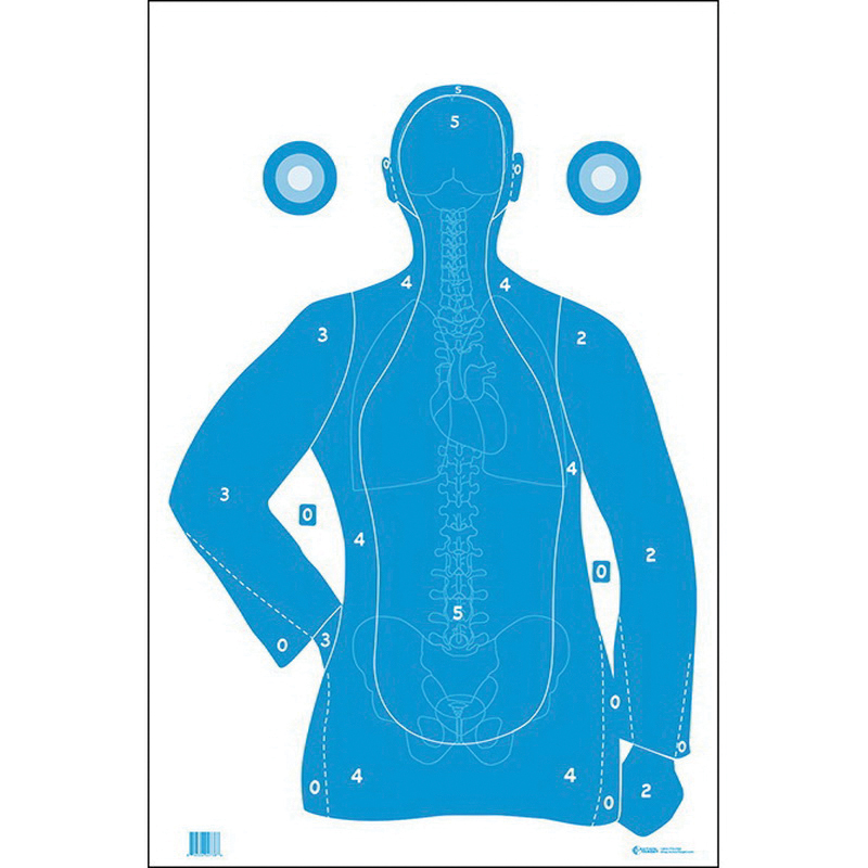 Action Target Law Enforcement 23" x 35" Silhouette B-21E Qualification Target w/ Vital Anatomy, White/Blue, 100/box - F-B21EANT-AV2-100