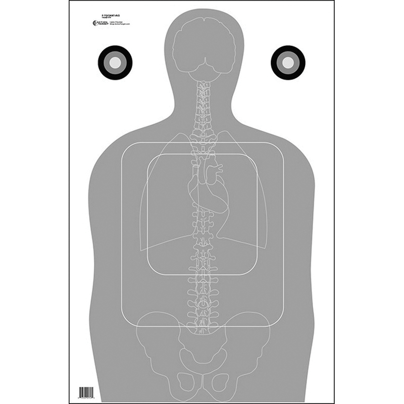 Action Target 23" x 35" Silhouette TQ-15 Qualification Target w/ Vital Anatomy, Black/Gray, 100/box - F-TQ15ANT-AV2-100 - Action Target