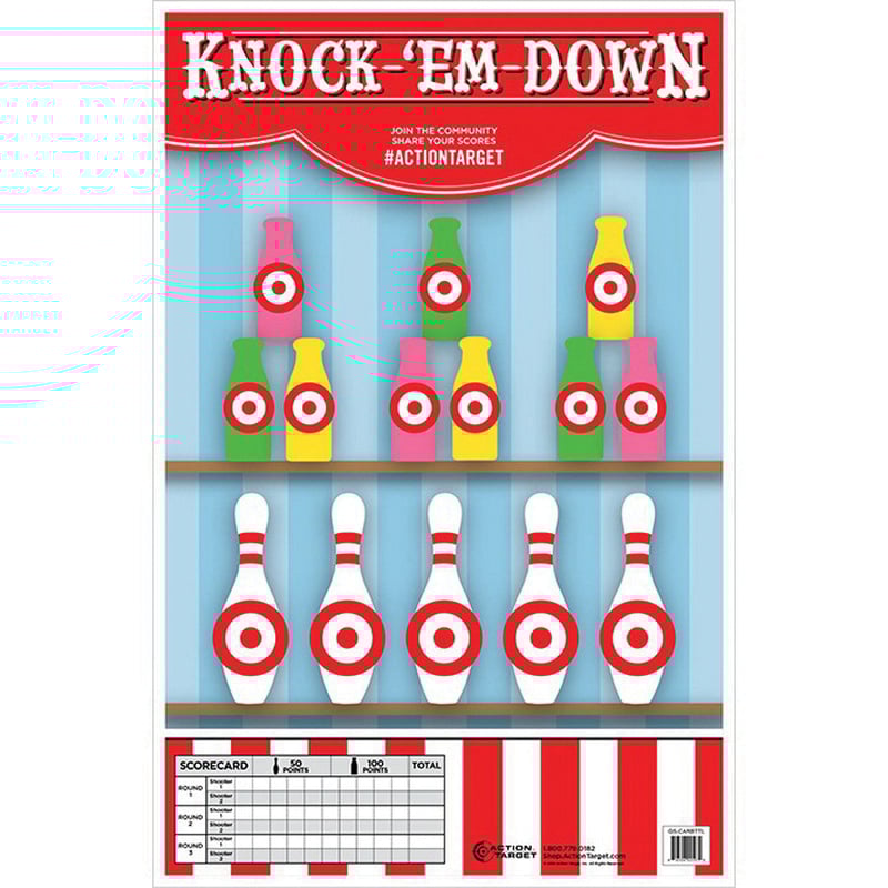 Action Target 23" x 35" Bottle/Pin Knock-Em-Down Target, Multi-Color, 100/box - GS-CARBTTL-100100 - Action Target