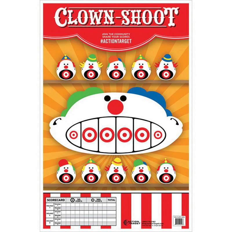 Action Target 23" x 35" Clown-Shoot Target, Multi-Color, 100/box - GS-CARCLWN-100
