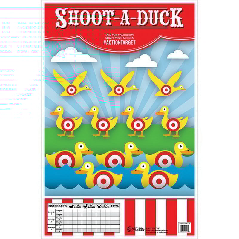 Action Target 23" x 35" Shoot-A-Duck Target, Multi-Color, 100/box - GS-CARDUCK-100 - Action Target
