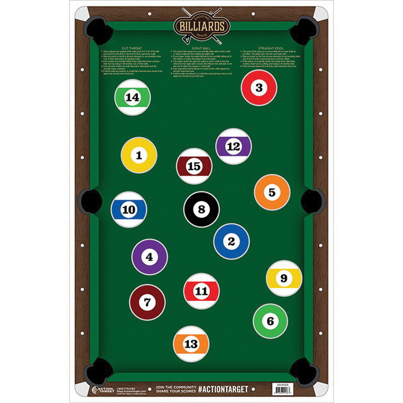Action Target 23" x 35" Billiards Target, Multi-Color, 100/box - GS-POOL-100 - Action Target