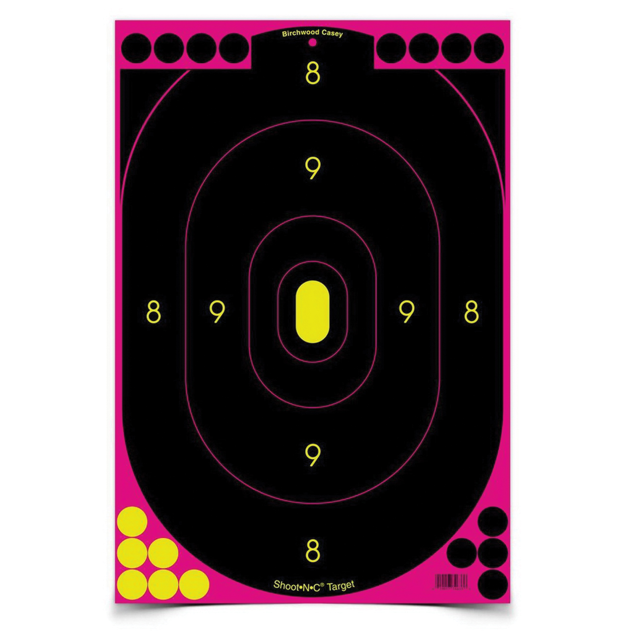 Birchwood Casey Shoot-N-C 12" x 18" Self-Adhesive Silhouette Bullseye Target, Black/Pink, 1400 Pasters, 100/pack - 34633 - Birchwood Casey