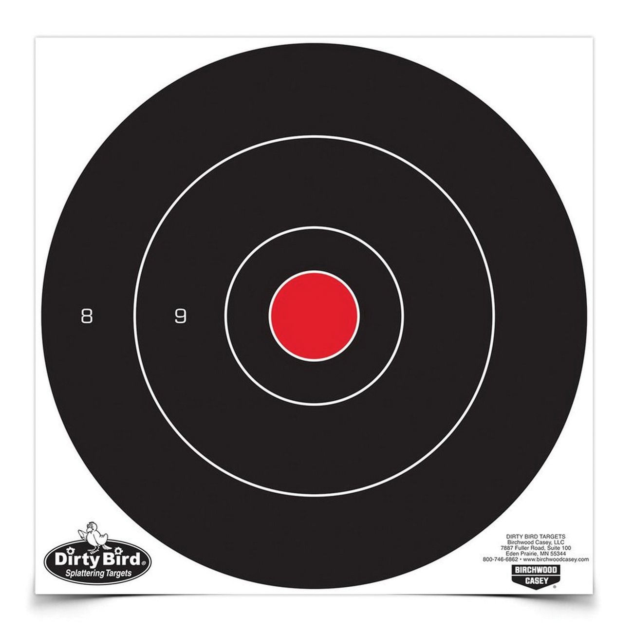 Birchwood Casey Dirty Bird 12" Non-Adhesive Splatter Bullseye Target, Black/Red, 100/pack - 35070 - Birchwood Casey