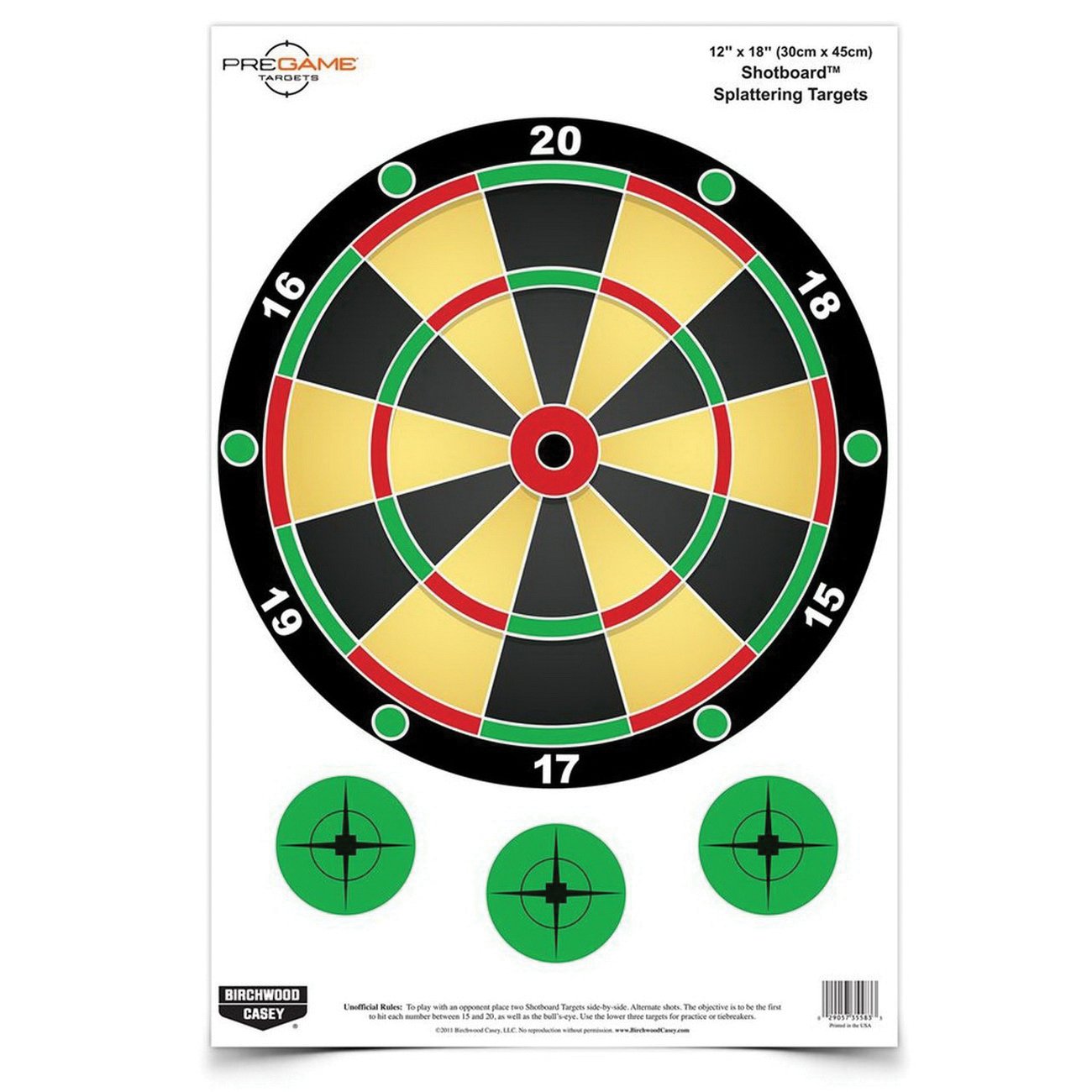 Birchwood Casey Pregame Shotboard 12" x 18" Dart Board Target, Multi-Color, 100/pack - 35583 - Birchwood Casey