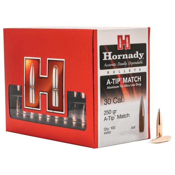 Hornady A-TIP Match .30 250 gr BT Rifle Bullet, 100/box - 3092 - Hornady