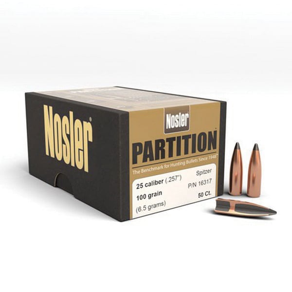 Nosler Partition .25 100 gr FBSPT Rifle Bullet, 50/box - 16317 - Nosler