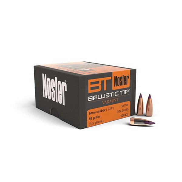 Nosler Ballistic Tip Varmint 6mm 55 gr SBT Rifle Bullet, 100/box - 24055 - Nosler