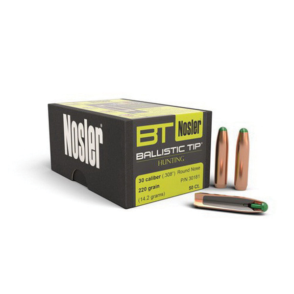 Nosler Ballistic Tip Hunting .30 220 gr RNBT Rifle Bullet, 50/box - 30181 - Nosler