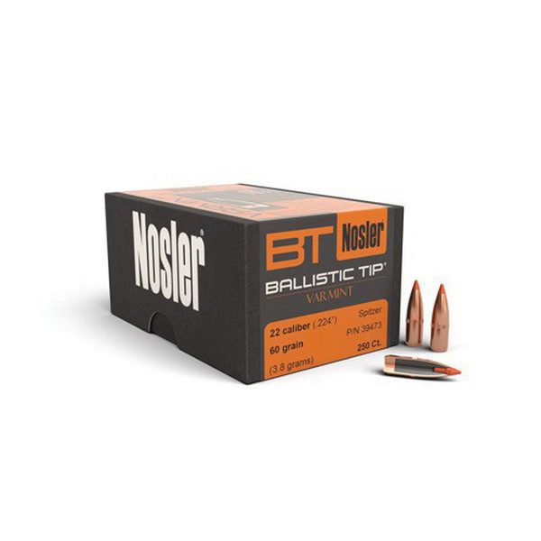 Nosler Ballistic Tip Varmint .22 60 gr SBT Rifle Bullet, 250/box - 39473 - Nosler