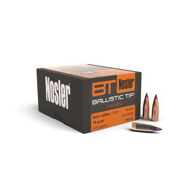 Nosler Ballistic Tip Varmint 6mm 70 gr SBT Rifle Bullet, 100/box - 39532 - Nosler