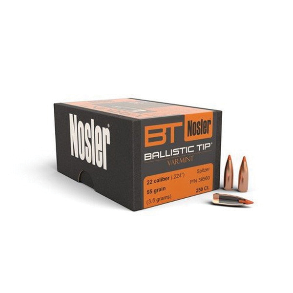 Nosler Ballistic Tip Varmint .22 55 gr SBT Rifle Bullet, 250/box - 39560 - Nosler
