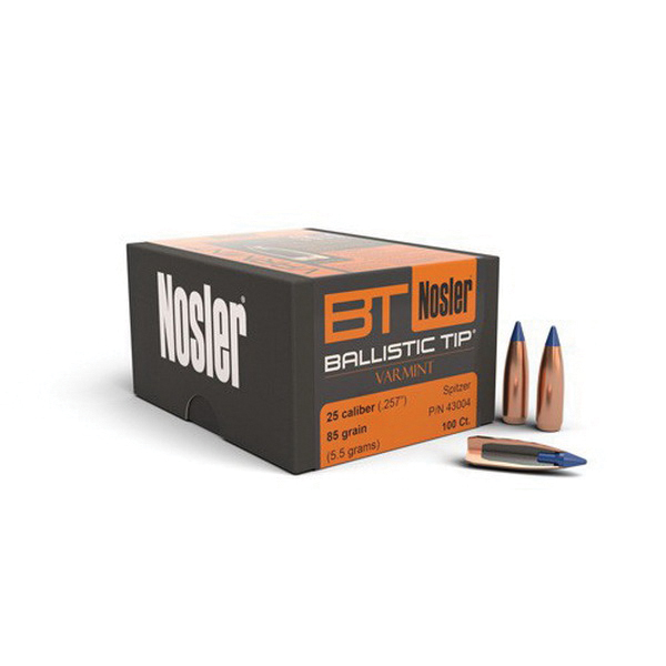 Nosler Ballistic Tip Varmint .25 85 gr SBT Rifle Bullet, 100/box - 43004 - Nosler