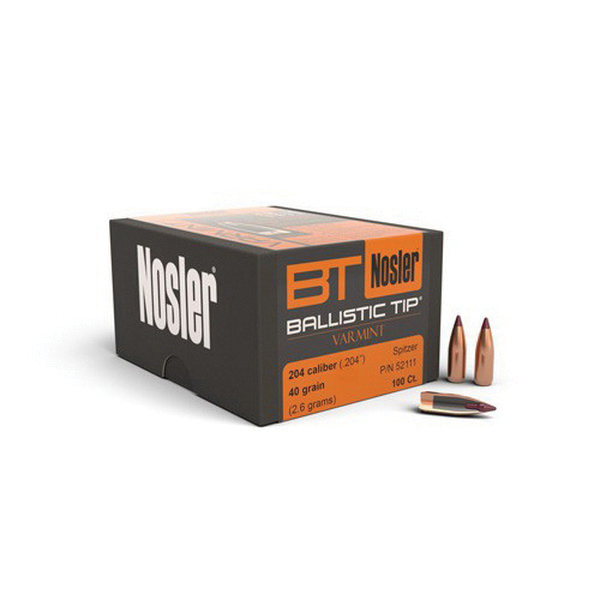 Nosler Ballistic Tip Varmint .20 40 gr SBT Rifle Bullet, 100/box - 52111 - Nosler