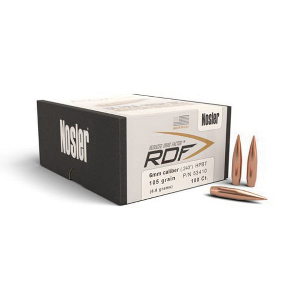 Nosler RDF 6mm 105 gr HPBT Rifle Bullet, 100/box - 53410 - Nosler