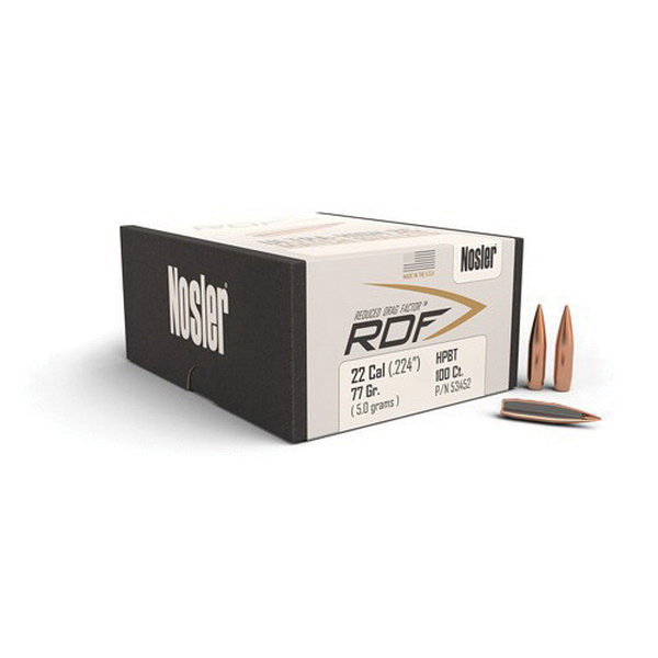 Nosler RDF .22 77 gr HPBT Rifle Bullet, 100/box - 53452 - Nosler