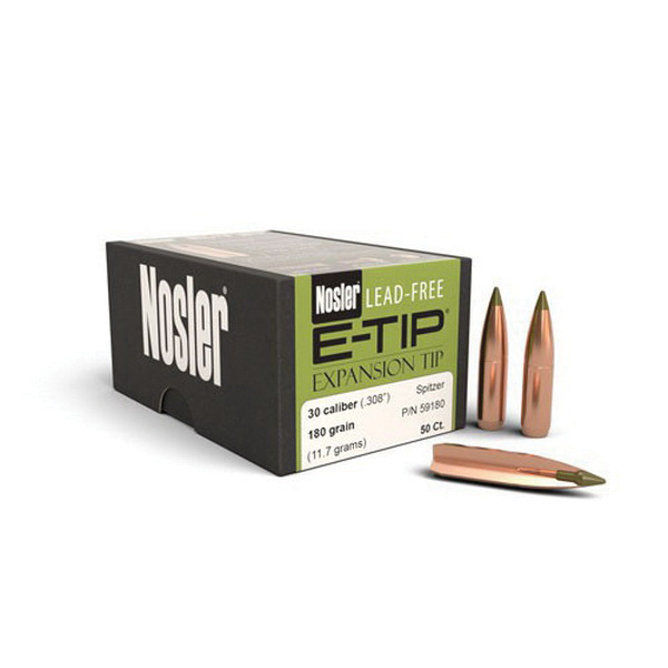 Nosler E-Tip Lead-Free .30 180 gr SBT Rifle Bullet, 50/box - 59180