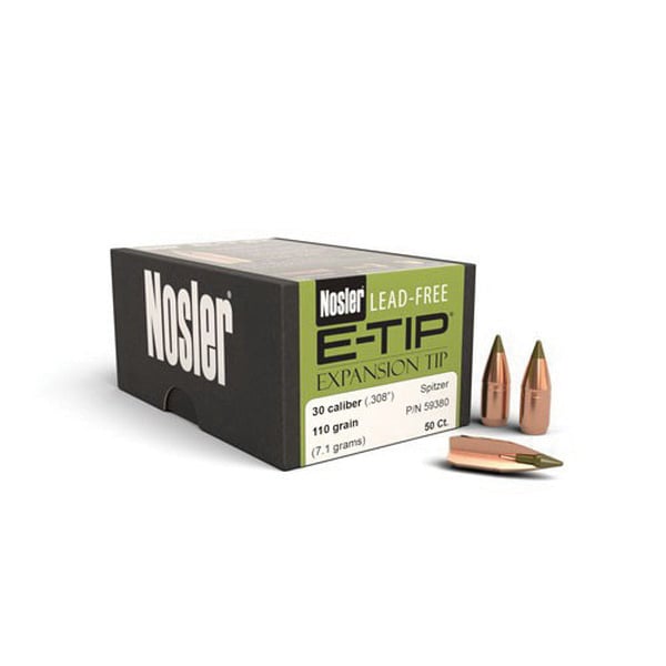 Nosler E-Tip Lead-Free .300 Blackout 110 gr SBT Rifle Bullet, 50/box - 59380 - Nosler