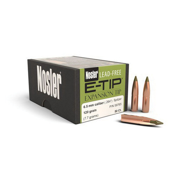 Nosler E-Tip Lead-Free 6.5mm 120 gr SBT Rifle Bullet, 50/box - 59765 - Nosler
