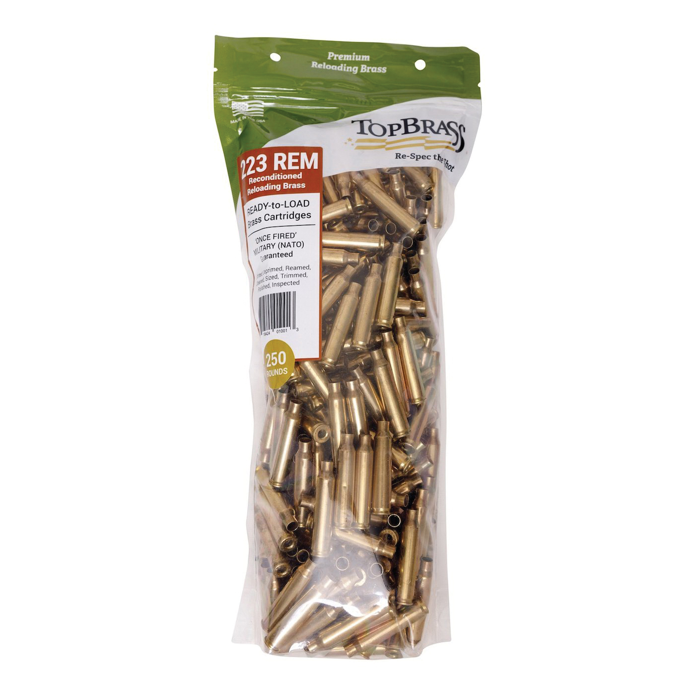 Top Brass Premium Reconditioned .222 Rem/5.56 Unprimed Brass Full Length Cartridge Case, 250/pack - 8B223REMMY-250 - Top Brass