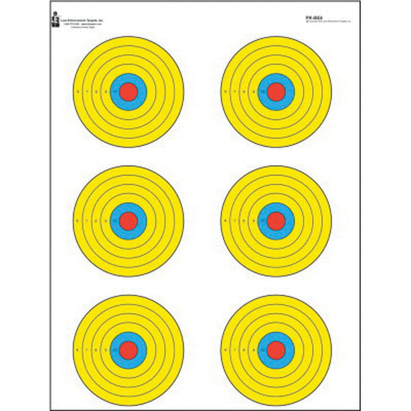 Action Target Law Enforcement 17.5" x 23" High Visibility Fluorescent Bullseye Target, Black/Blue/Red/Yellow, 100/box - PR-BE6-100 - Action Target