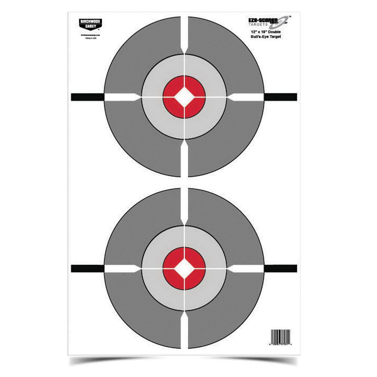 Birchwood Casey EZE-Scorer 12" x 18" Double Bullseye Target, Black/Gray/Red/White, 10/pack - 37207 - Birchwood Casey