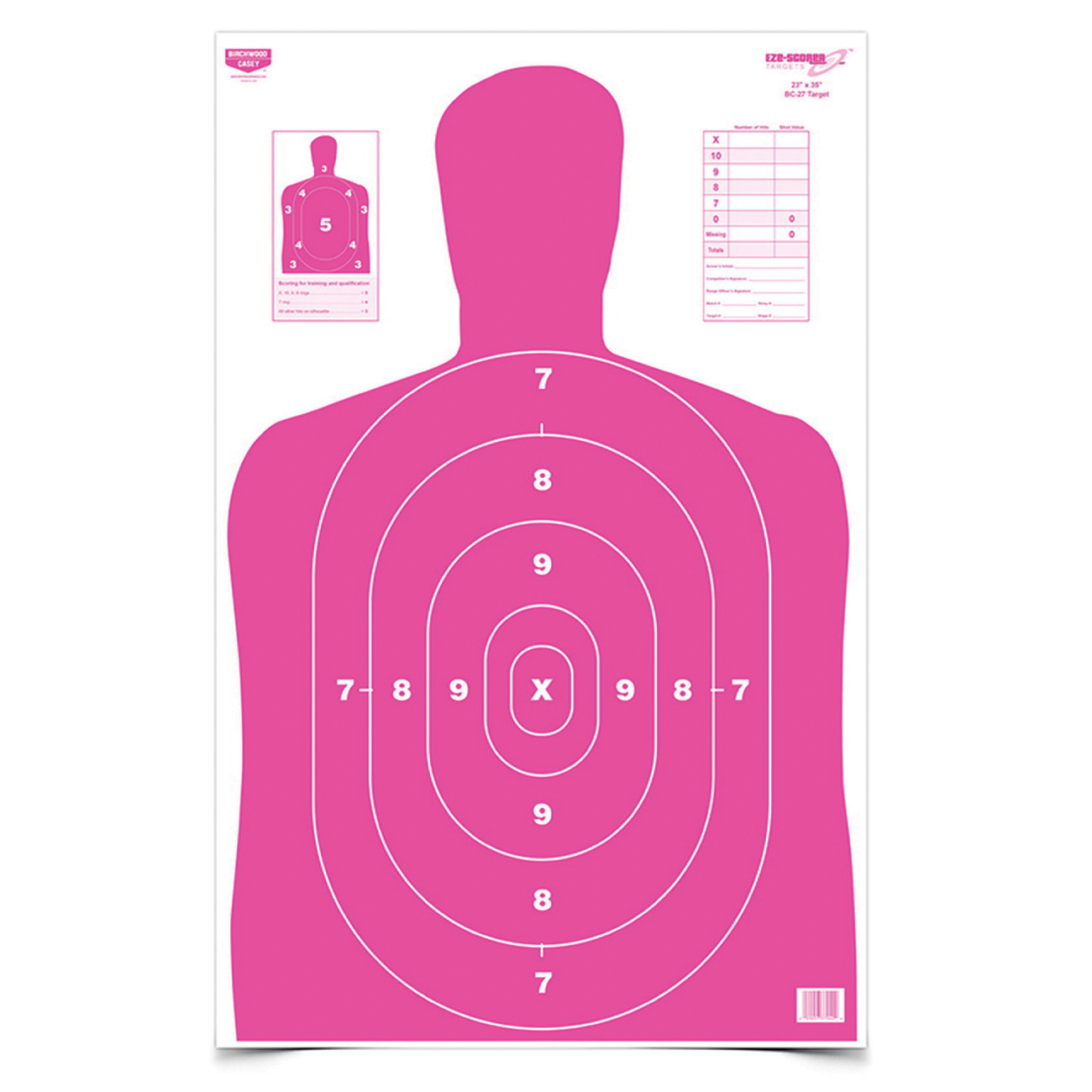 Birchwood Casey EZE-Scorer 23" x 35" Silhouette BC27 Practice Target, Pink, 5/pack - 37039 - Birchwood Casey