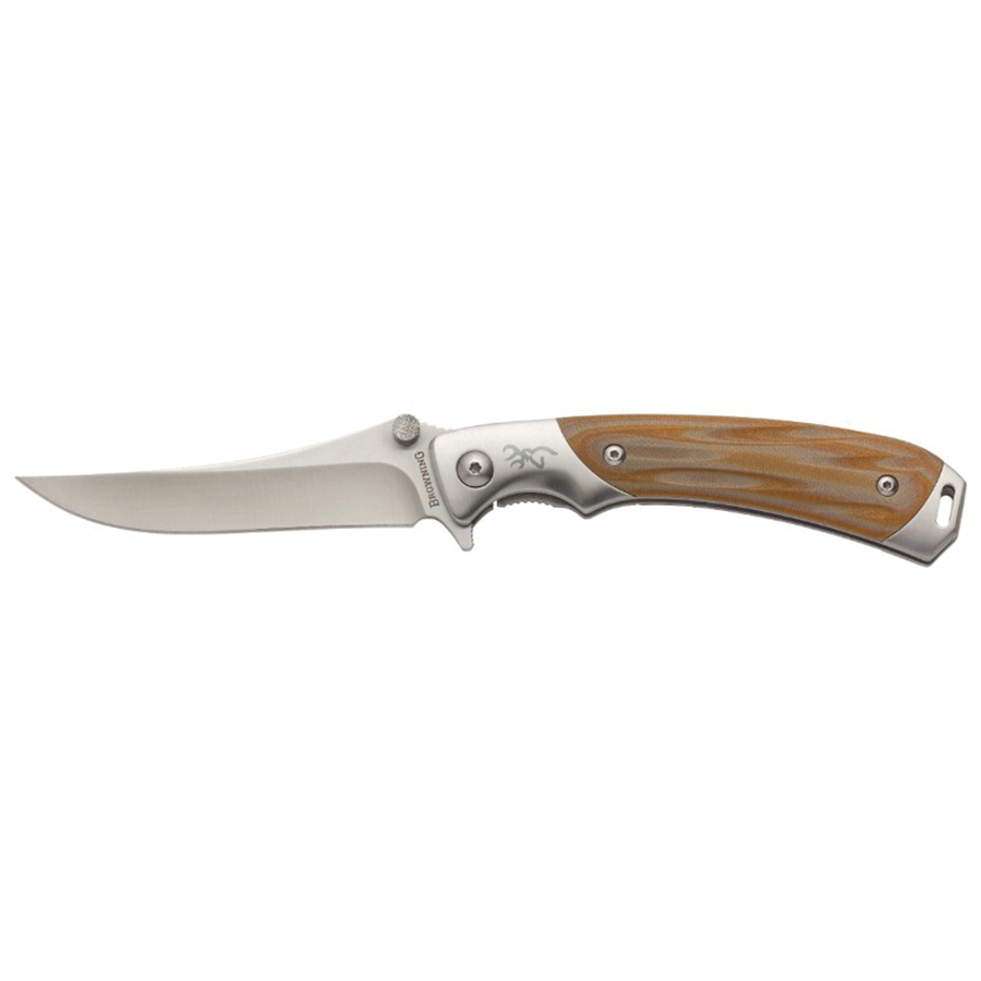 Browning Wicked Wing Trailing Point Folding Knife, 3.5", Brown/Gray - 3220330 - Browning